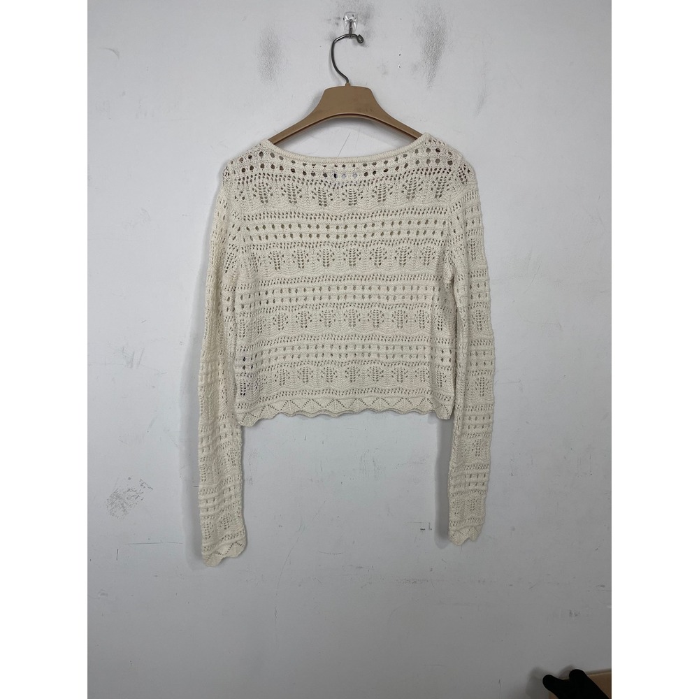 ASOS DESIGN Women Cream Pointelle Knit Cropped Sweater Scalloped Hem Small - Picture 5 of 9